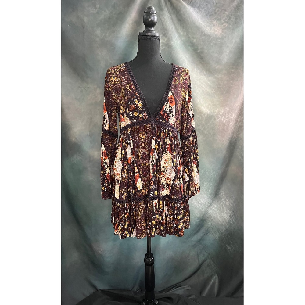 VICI Boho Paisley Mini Dress Women's Medium Balloon Sleeve Festival Dress